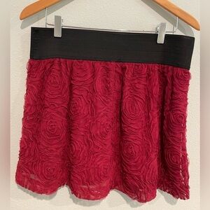 Stoosh Red Rose-Textured Mini Skirt with Black Waistband